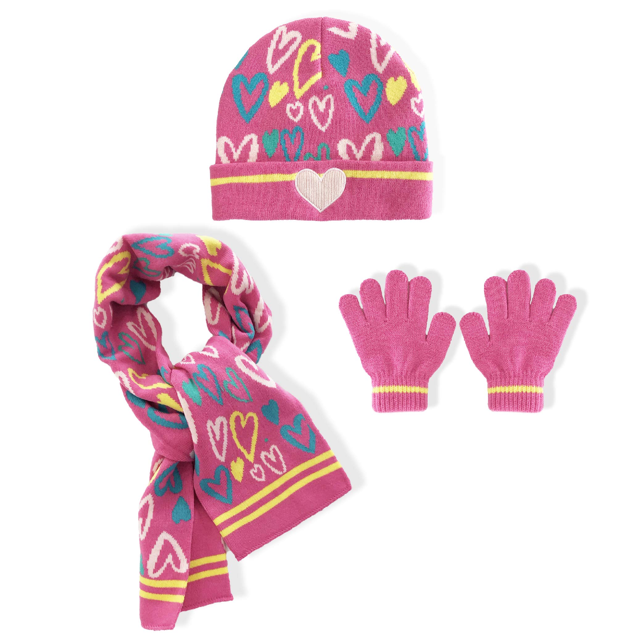 3pcs Boys Winter Hat and Gloves Set Kids Warm Knit Beanie Hat Gloves Scarf Set