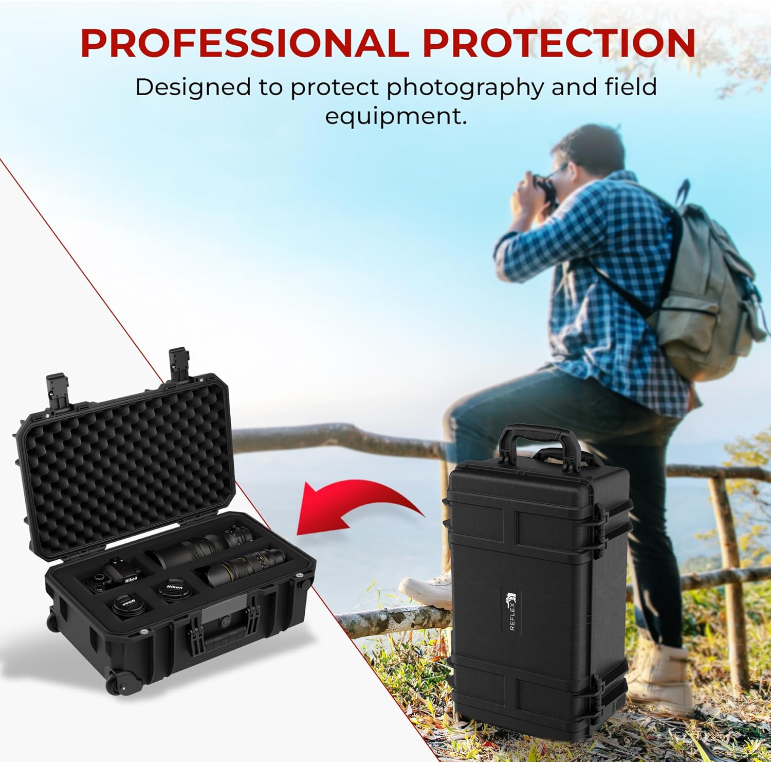 Reflex Camera Large Protective Hard Camera Case suitable for Drones, Lens, DSLR & Guns. Smooth Rolling Wheels Customisable Fit Foam, Waterproof IP67, Shockproof 21.5" x 13.6" x 9.3" inches - Image 4