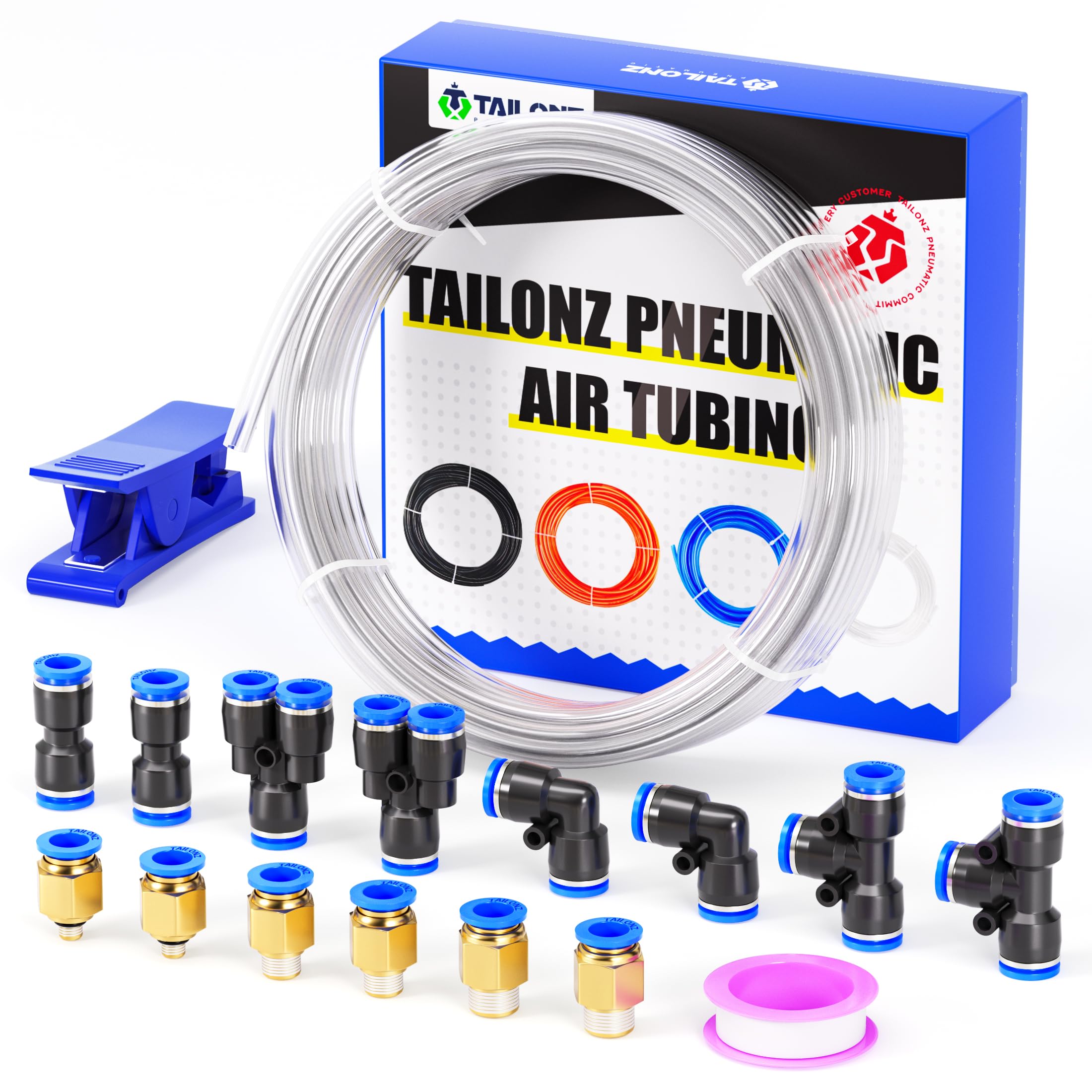 TAILONZ Clear 4mm OD 2.5mm ID PU Air Hose Pipe Tube Kit 10 Meter 32.8ft