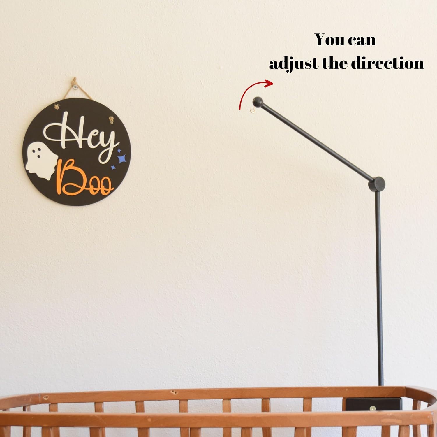 Black Wooden Crib Mobile Arm, Adjustable Mobile Holder for Crib and Desk Rotating Baby Mobile Hanger Nursery Decoration