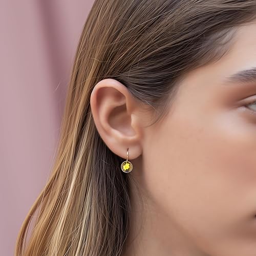 Miniatura 34 de 14k Solid Yellow Gold Gemstone Earrings - Birthstone Earrings - 8mm Dangle Earrings, Dainty Gemstones Earrings, Bridal Handmade Wedding Jewelry Gift