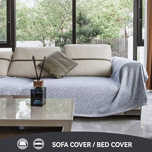 Miniatura 6 de KAWAHOME Manta de sudadera tamaño Queen para cama, ligera, cálida, suave, de punto fino, para todas las estaciones, 90 x 90 pulgadas, azul jaspeado