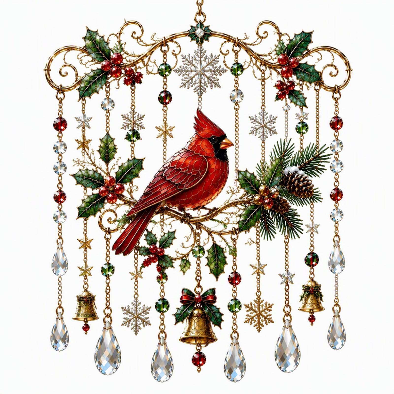Christmas-Themed Metal Wind Chime,Christmas Glass Suncatcher Wind Chime