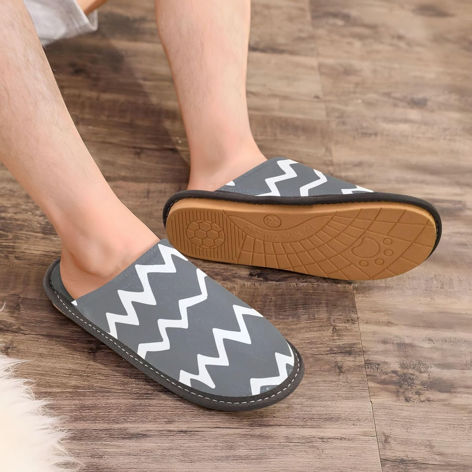 Boho Bohemian Geometric Line House Slippers – Cozy Fuzzy Slippers for Guests, Washable & Disposable, Perfect for Shoeless Home, Spa & Hotel Use A110835