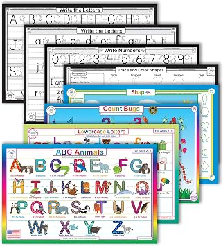 Tot Talk Preschool Educational Placemat 4-Pack | ABCs, Numbers & Shapes