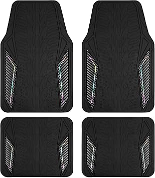 PIC AUTO Rubber Floor Mats, Black Aluminum Film with Colorful Piping Floor Mats for Cars, Car Mats with Non-Slip Backing, All-Weather Protection, Trim-to-Fit Liner for Cars, SUVs, Trucks, Vehicles