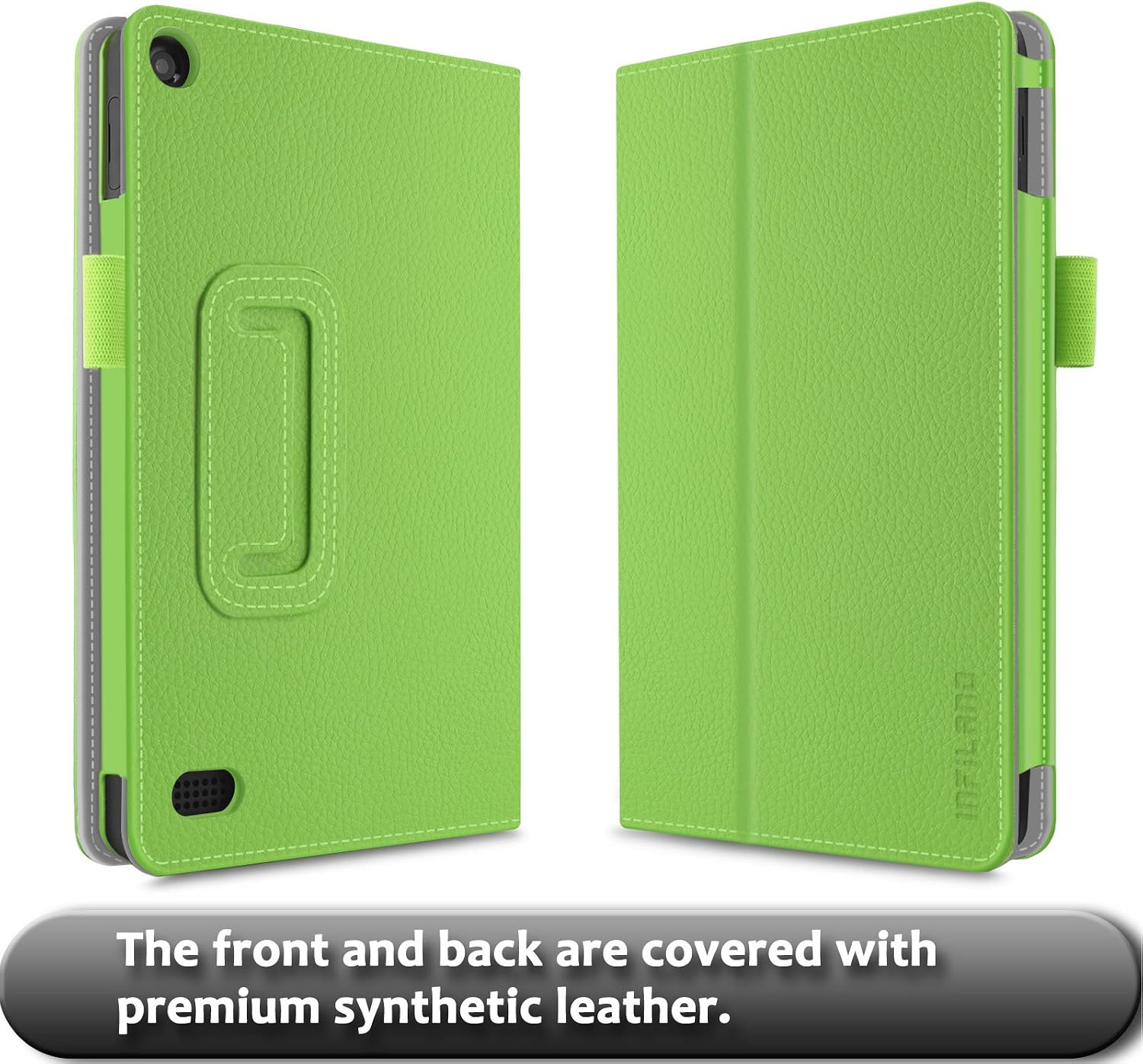 Infiland All-New Fire 7 2017 / Fire 7 2015 Case - Premium PU Leather Folio Stand Cover Case for All-New Fire 7 Tablet (7th Gen, 2017 Release) / Fire 7 (5th Gen, 2015 Release), Green