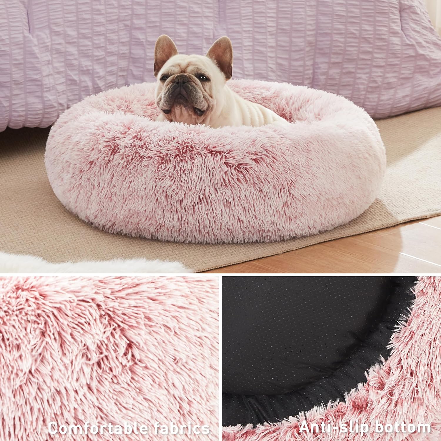 review Love's cabin 20in Cat Beds for Indoor Cats - Cat Bed with Machine Washable, Waterproof Bottom - Fluffy Dog and Cat Calming Cushion Bed for Joint-Relief and Sleep Improvement, Pink