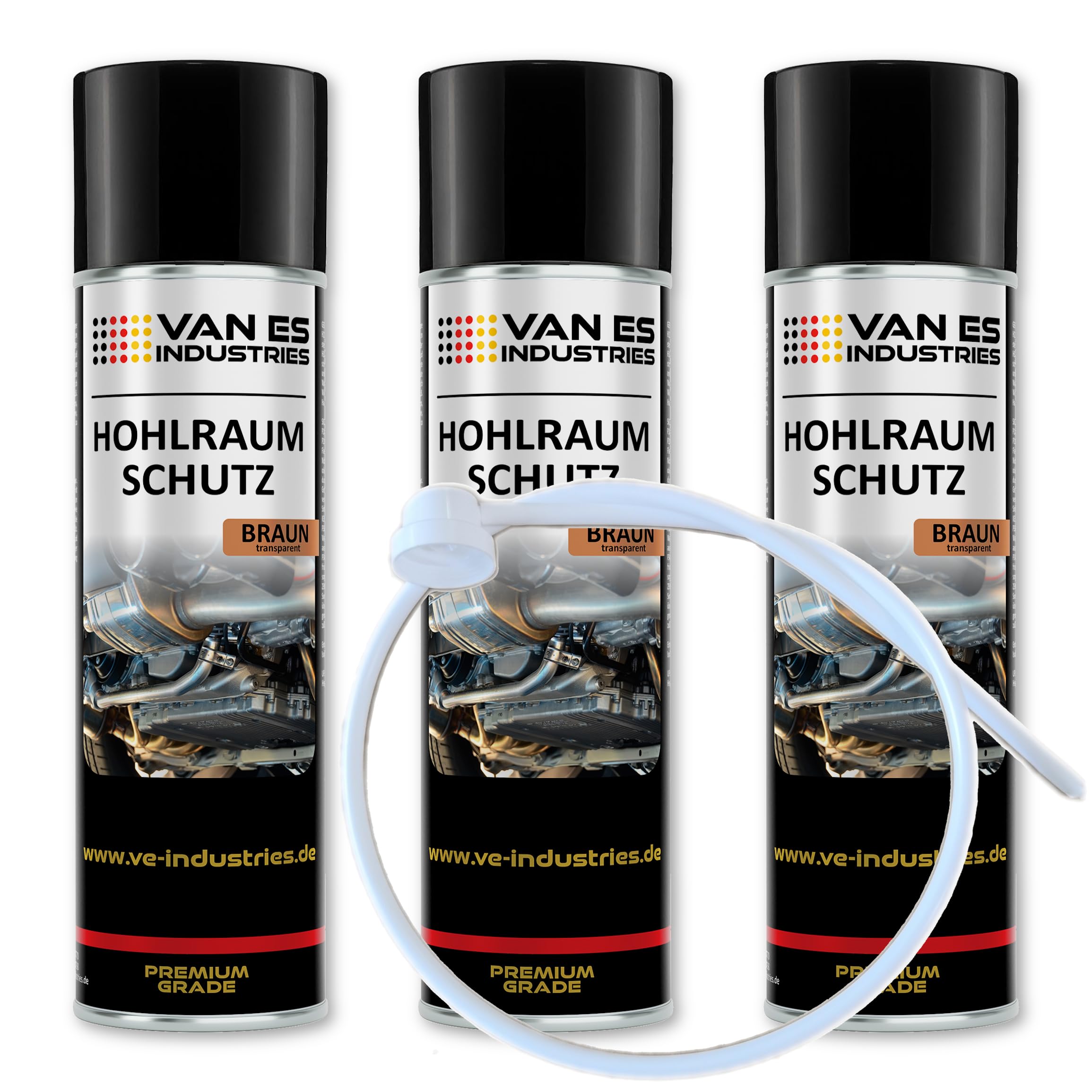 VE-INDUSTRIES 3X Hohlraumschutz Rostschutz Korrosionsschutz Hohlraumversiegelung Rostschutzmittel Korrissionsschutzmittel Hohlraumkonservierung transparent-braun 500 ml & 60cm Sonde (10,60€/l)