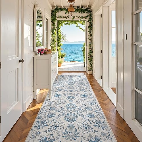 Miniatura 103 de jinchan Tapete de pasillo o cocina lavable, de época, reverso de hule antideslizante, ultradelgado, floral, para dormitorio, baño, lavandería y sala