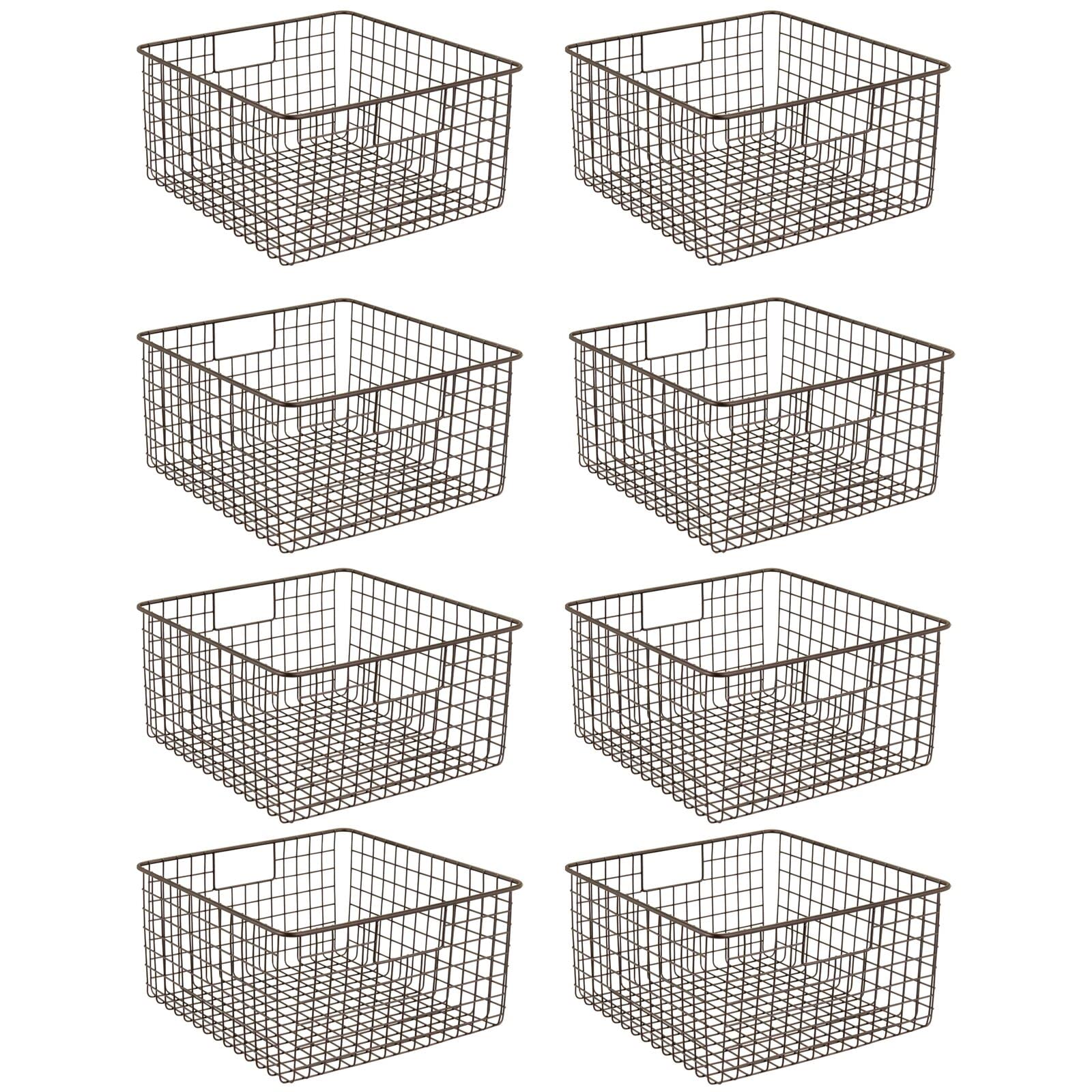 mDesign Metal Wire Food Storage Basket Organizer with Handles for Organizing Kitchen Cabinets, Pantry Shelf, Bathroom, Laundry Room, Closets, Garage - Concerto Collection - 8 Pack - Bronze