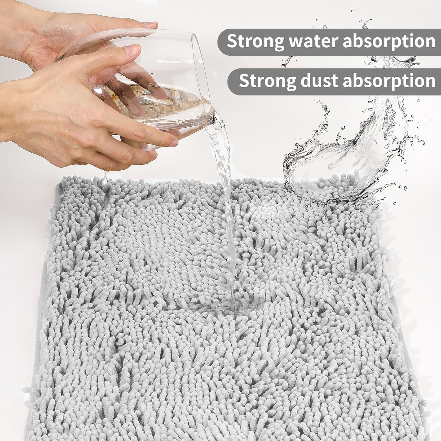 Light Gray 2 Pieces Bathroom Rugs, Ultra Soft Non Slip Absorbent Chenille Toilet Bath Mat Set Rugs for Slip-Resistant Shag Extra and Rug Shower Room Machine-Washable (Light gray, 20"x32"+17"x24")