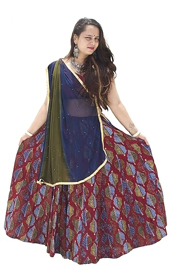 Women's Rayon Cotton Fabric Silk Lehenga Choli (Kunvar028, Maroon, Free Size)