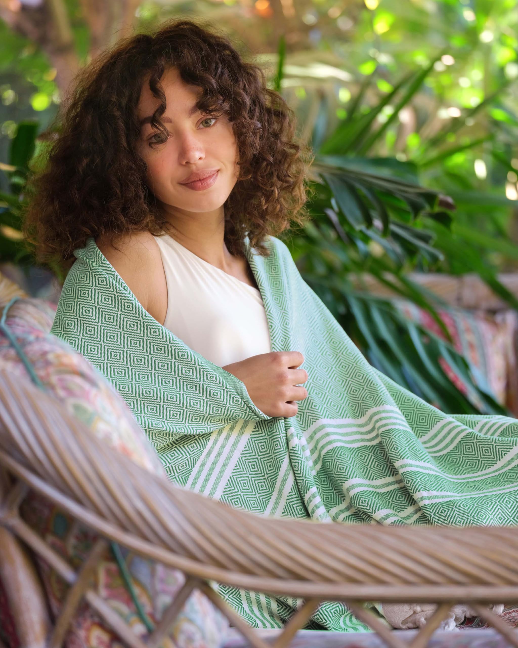 Fit-Flip Toallas Playa Hammam – Pareos Grandes de algodón 100% – Toalla Pareo compacta, Gigante y Secado rápido – Fouta XL Absorbente – Ideal para Piscina - Verde - 100x200cm Diamond — view 3