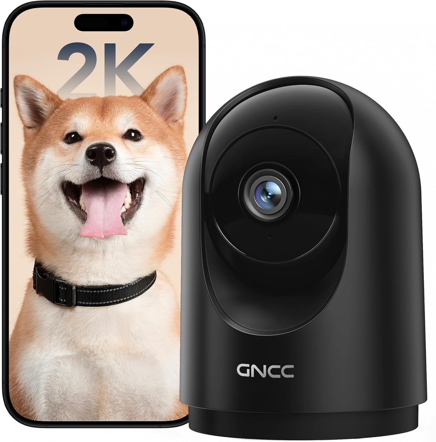 GNCC 2K Security Camera Indoor 360° WiFi Cameras for Home Security with Motion Detection, Pet/Dog/Baby Camera with Phone app, Baby Monitor&Night Vision, TF/Cloud Storage, Black (2.4Ghz WiFi)