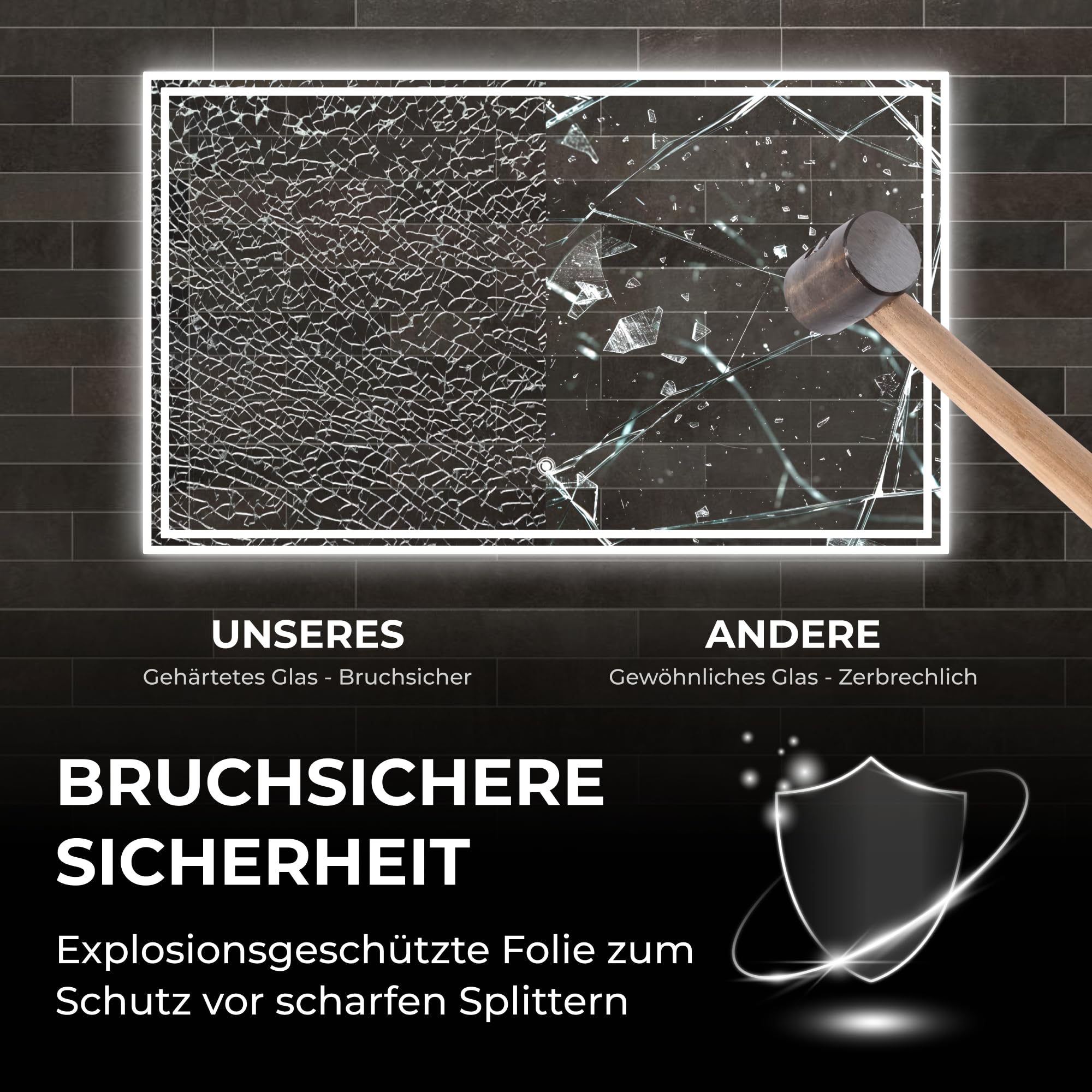 BR Bringer LED Badspiegel - 100x60 cm - Badezimmerspiegel mit Beleuchtung und Anti-Beschlag Funktion - Dimmbar, Energiesparend, 3 Lichtfarben, Touch-Schalter und Speicherfunktion (Modell: BRS107)