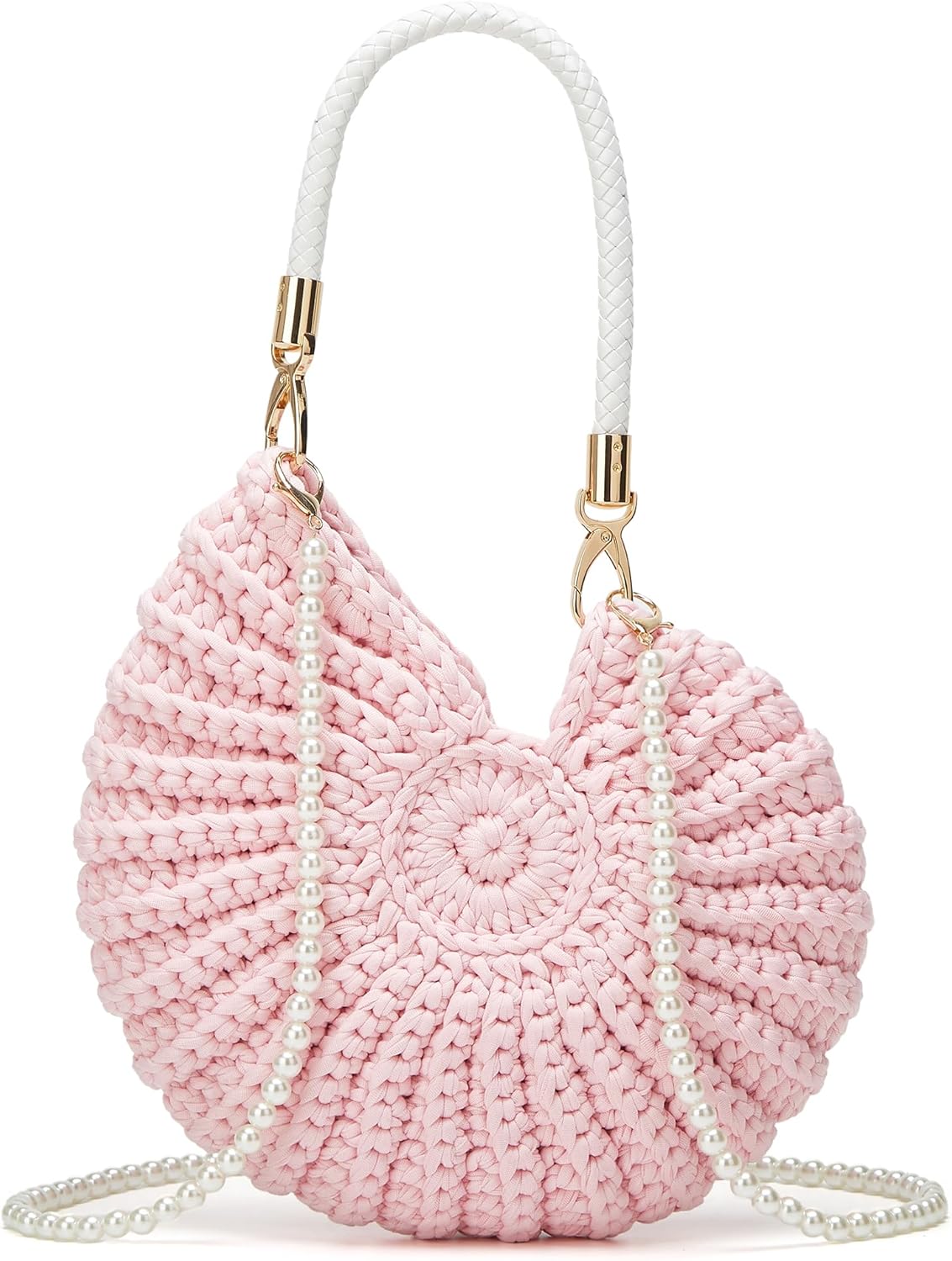 Handmade Crochet Tote Bag Seashell Purse for Women Boho Shell Handbag Crossbody Shoulder Bag Summer Beach Clutch Hobo Handbag