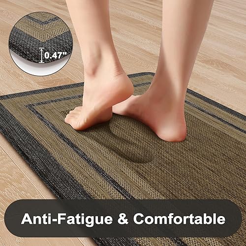 Vista 731 de KIMODE - Juego de 2 tapetes de cocina bohemios, antifatiga, antideslizantes, impermeables, ergonómicos, acolchados, cómodos, para lavandería, Caqui