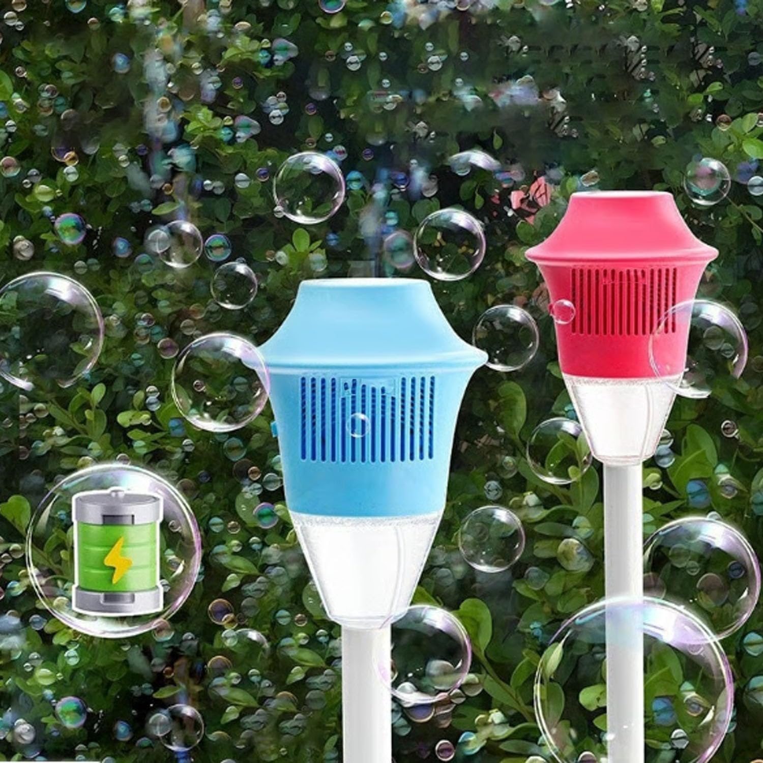 Automatic Bubble Maker, 20,000+ Bubbles/Min, 46in Tall Street Lamp Style Standing Bubble Machine with Music & Lights, Handheld & Stand Blower for Party, Wedding, Backyard & Patio (Blue)