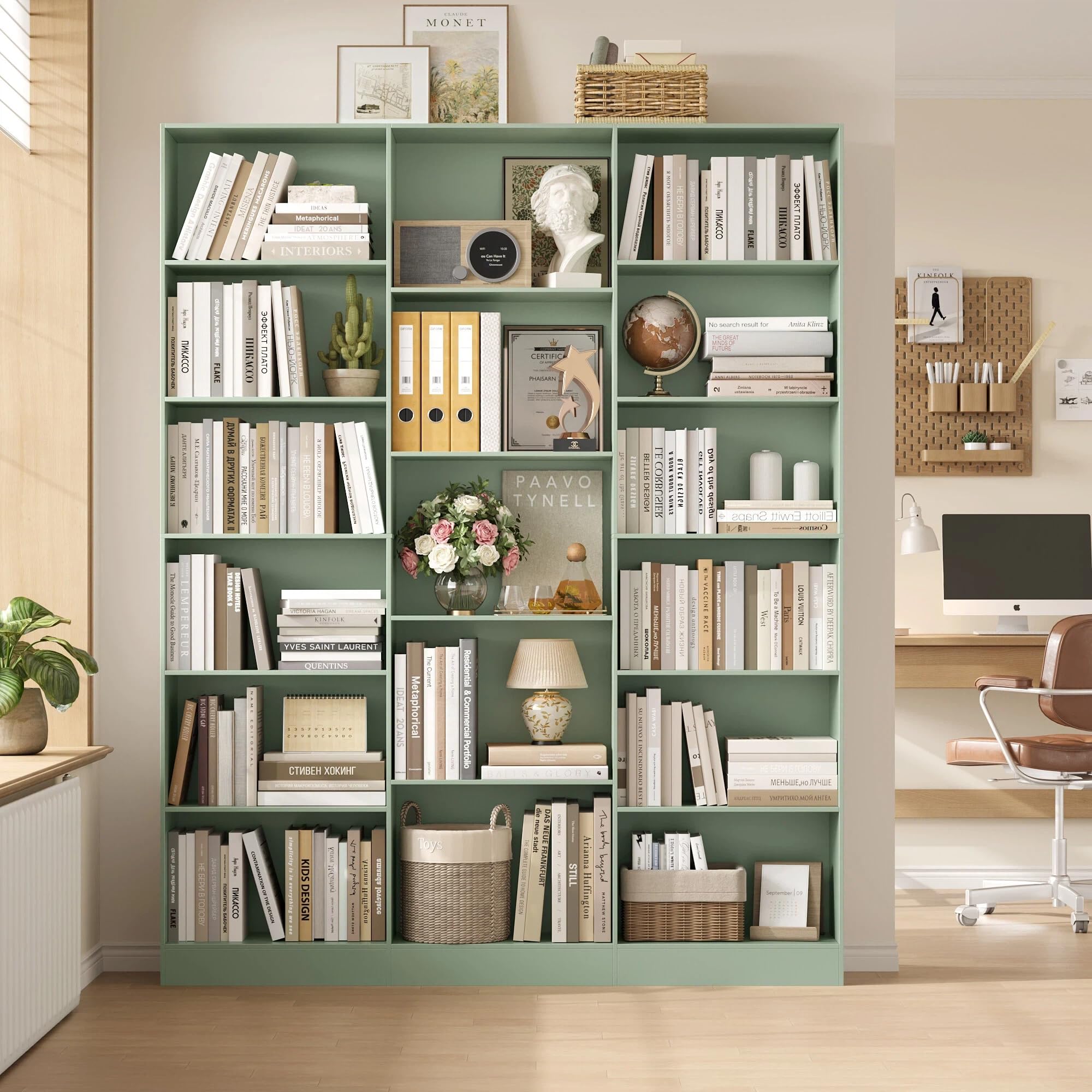 FirFurd 188cm di Altezza Libreria Scaffale, Libreria da Parete a 17 Scomparti Aperti, Scaffale Portaoggetti Aperto, Vetrina, Porta CD per Soggiorno, Studio, Ufficio, 149x23.5x188cm (Verde)