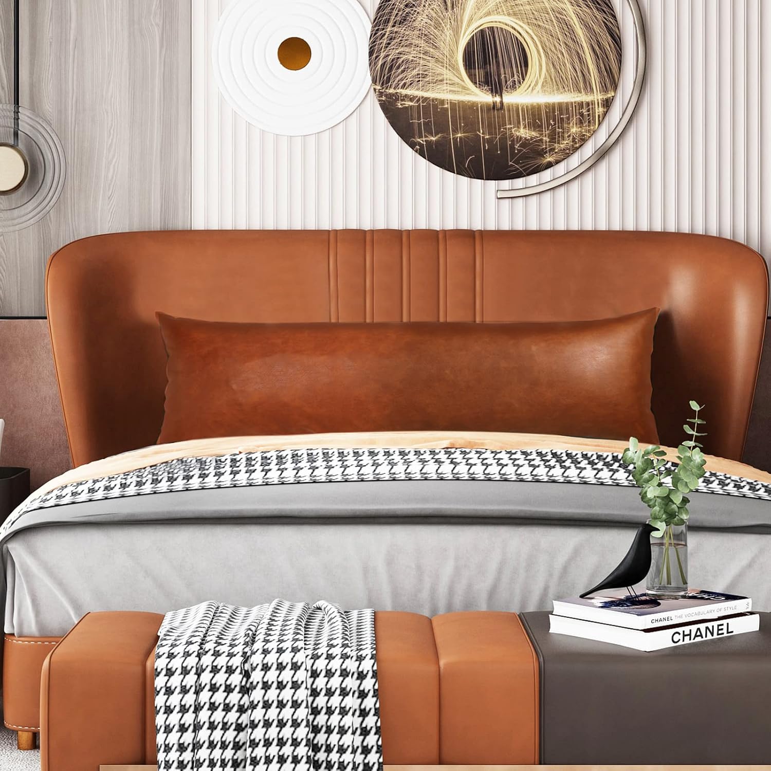 PANOD Luxury Full Body Pillow Covers 50x160 cm,Decorative Premium Faux Leather Long Pillow Covers for Farmhouse Sofa Couch Bed Livingroom,Vegan Brown,20 x 64 Inches