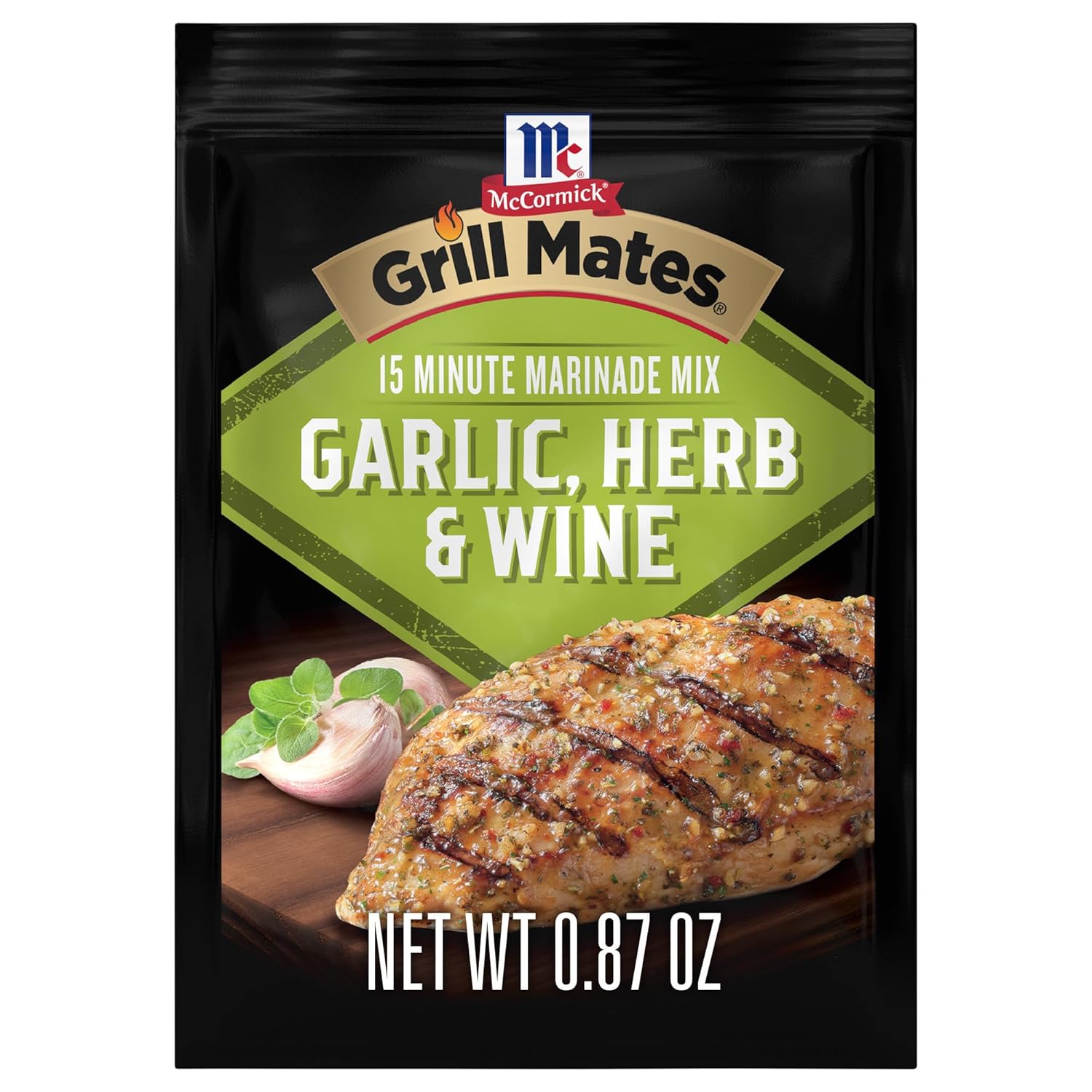 McCormick Grill Mates Garlic Herb Wine Marinade Mix - Bold Mediterranean Flavor for Chicken Pork Seafood Grilling
