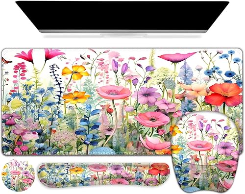 Miniatura 19 de Alfombrilla de ratón grande 4 en 1, juego de reposamuñecas para teclado, alfombrilla de ratón ergonómica con soporte para la muñeca, alfombrilla de