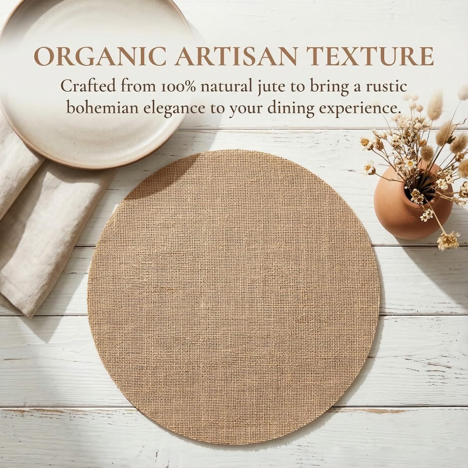 30Pcs Round Burlap Placemats Bulk, 11.8 Inch Natural Jute Table Mats - Reusable Placemats for Rustic Wedding, Dinner Party, Holiday Gathering Table Decor