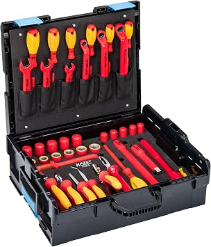 HAZET 150/39 VDE Tool Set, Protective Insulated, 39 Pieces, for Working on High-Voltage Systems, 1/2 Inch Square, Traction Profile, in Hazet L-Boxx