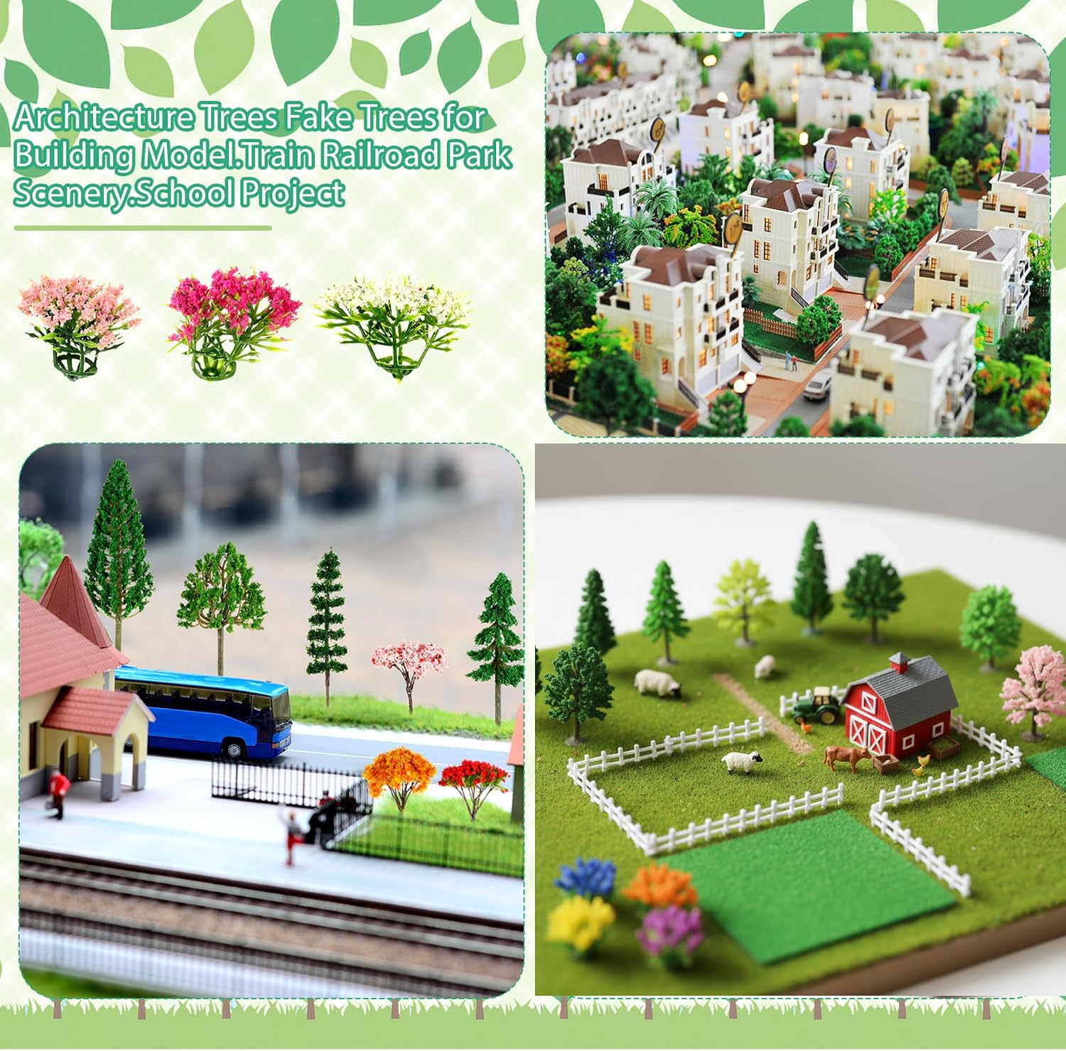 55 Pcs Miniature Colorful Flower Cluster Mini Model Trees Artificial Grass Mat Squares Set 20 Mini Grass 16 Flower Tufts 15 Mixed Trees 4 Garden Craft Grass for Landscape Scenery Sand Table