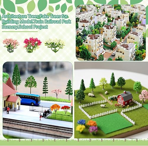 Miniatura 4 de Yilloog Juego de 55 piezas en miniatura de colores en racimo de flores, mini modelo, tapetes de césped artificial, juego de 20 mini hierbas, 16