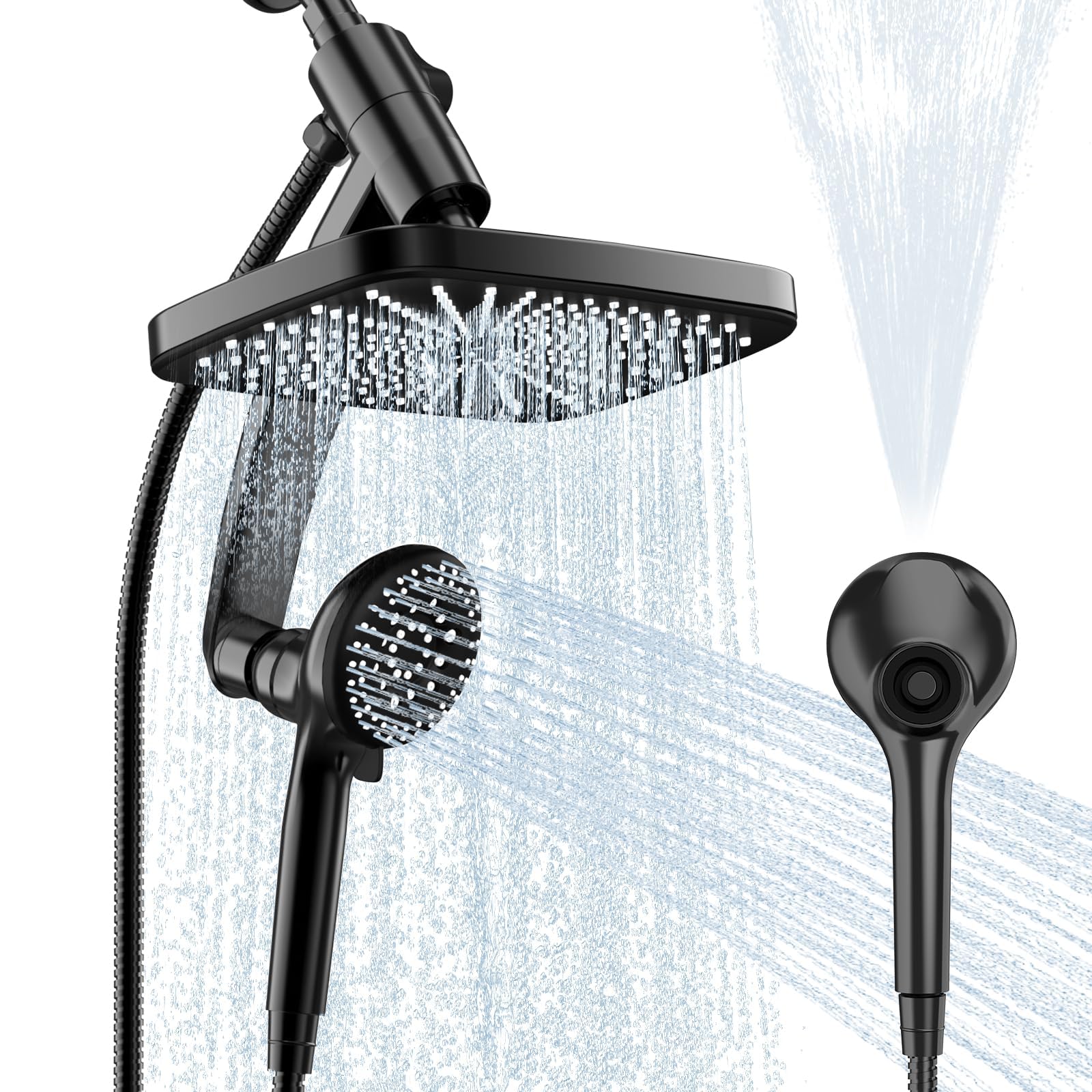 Cabezal de ducha, cabezal de ducha de alta presión de 12 pulgadas, ducha de mano con brazo de extensión de 11 pulgadas, cabezal de ducha ajustable antifugas con soporte/manguera, altura/ángulo