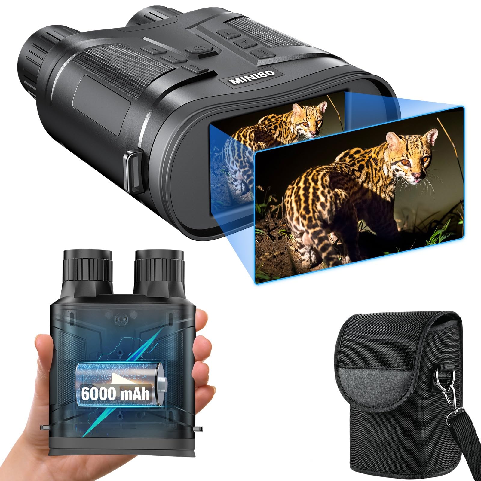 Binoculares Visión Nocturna 4k,Dowesyeen Prismaticos Pprofesinales Largo Alcance 6000mAh Recargable Infrarrojos Vision Diurna Nocturna Digital con 3" 1080FHD LCD TFT para Tomar Fotos y Videos