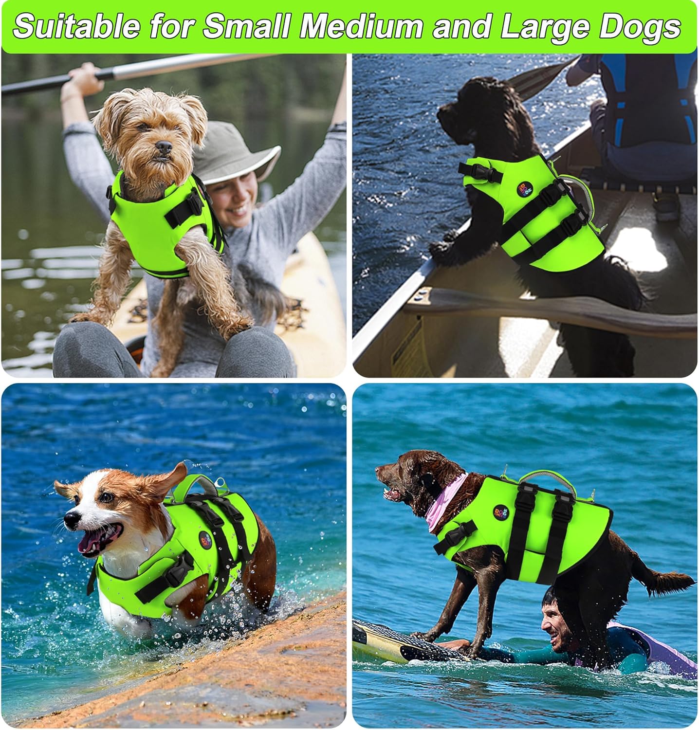 Dogcheer Dog Harness Life Jacket, High Buoyancy Neoprene Dog Life Vest for Swimming Boating, Adjustable Puppy Swim Vest Reflective Pet Float Vest for Small Medium Large Dogs - Green, M