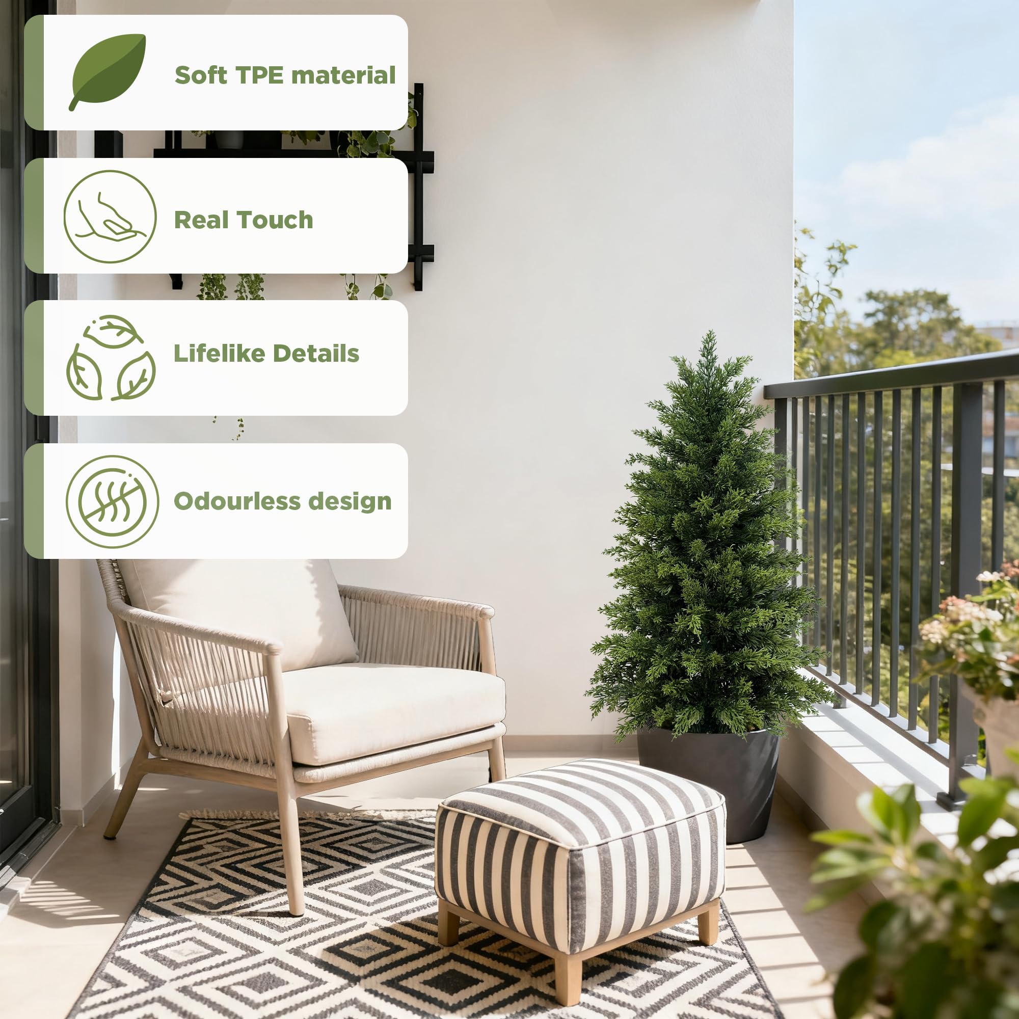 Vitalismo Plante Artificielle Exterieur 90cm Arbre Topiaire en Pot Faux Cyprès