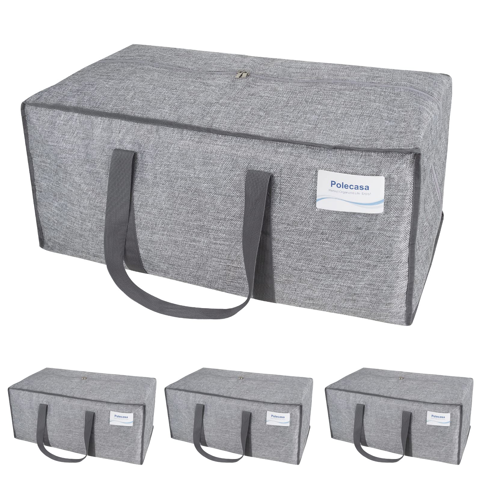 Polecasa 85L 4 Pack Heavy Duty Large Storage Bags with Reinforced Wrap Around Handles and Zippers, Moving Tote with Thick Fabric, Waterproof Carrying Bag for Clothes, Blankets, Toys