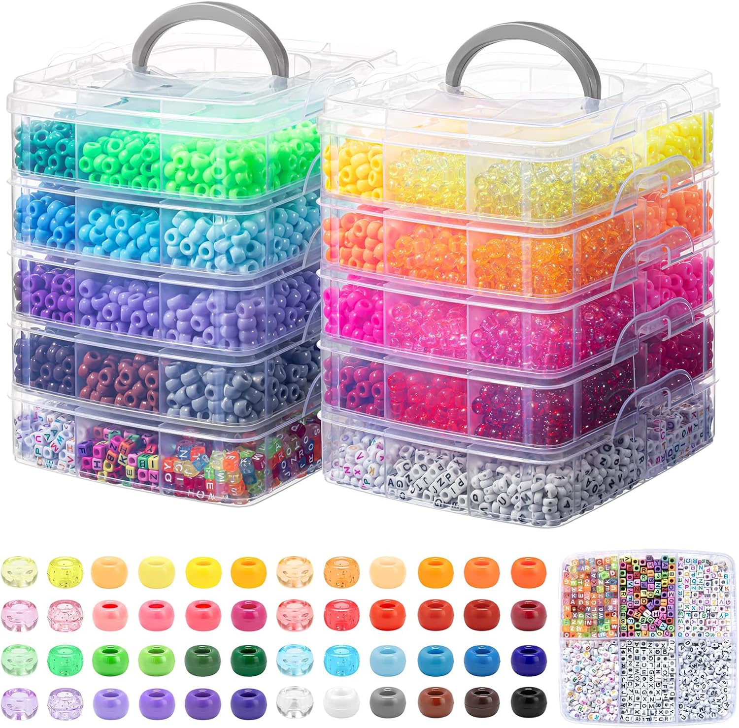 Simetufy 12000Pcs Pony Beads Bulk, 48 Colors Rainbow Kandi Beads for Crafts Bracelet Making Hair Braiding Kandi Jewelry Key Chains DIY Valentine's Day Romantic Gifts Christmas Gifts (2 Pack)