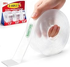 3 Rolls Double Sided Tape Heavy Duty, Extra Strong Nano Tape Double Sided Adhesive Strips, Clear Mounting Tape Removable Two Sided Adhesive Tape for Walls, Posters, Rug, Picture Hanging (Total 30 FT)