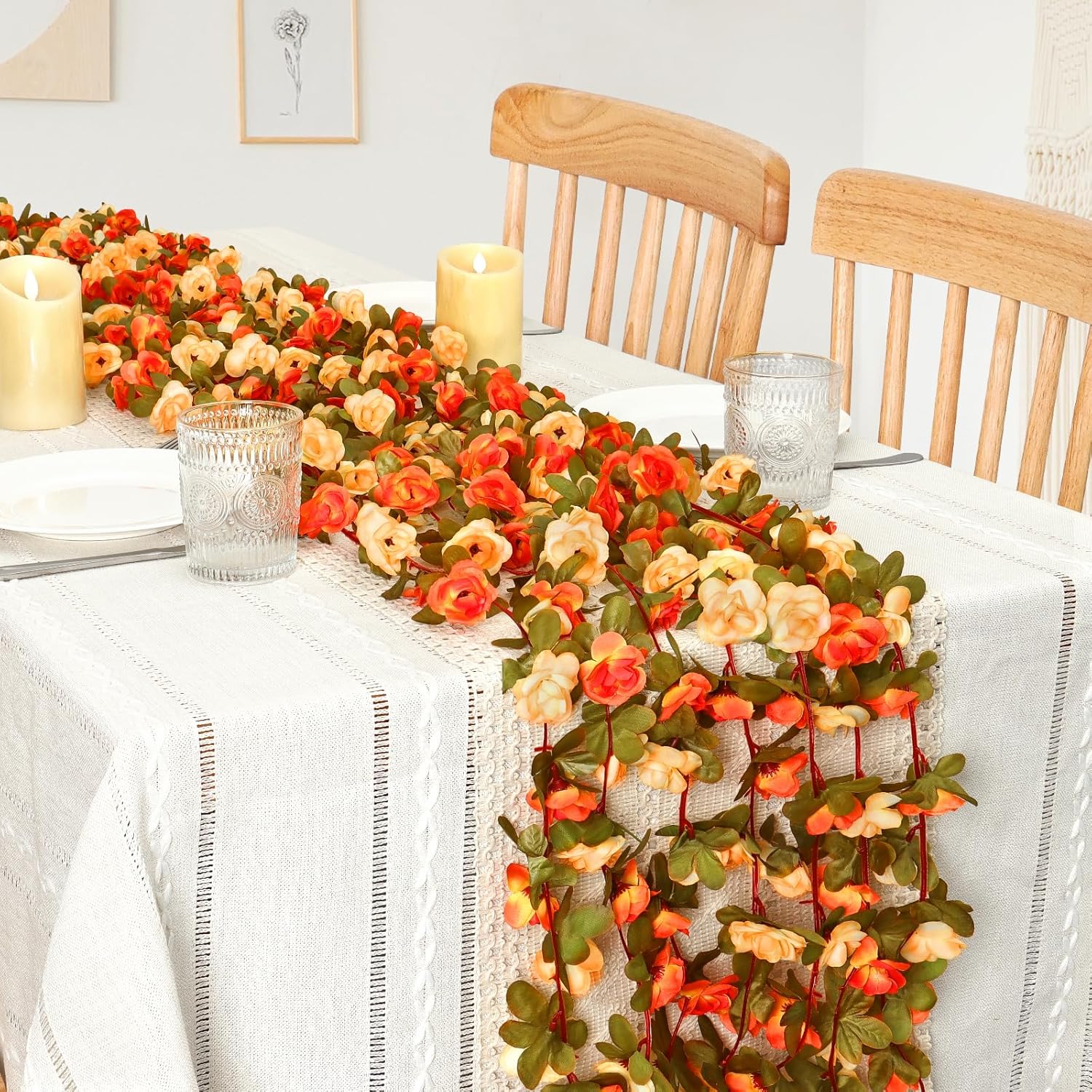 KHOYIME 5 Pack 40 FT Artificial Flower Garland, Fake Orange Roses Vines Silk Flowers Faux Plastic Outdoor Hanging Floral Garland Fall Autumn Decoration for Indoor Table Home Wall Backdrop Room Decor - Image 2