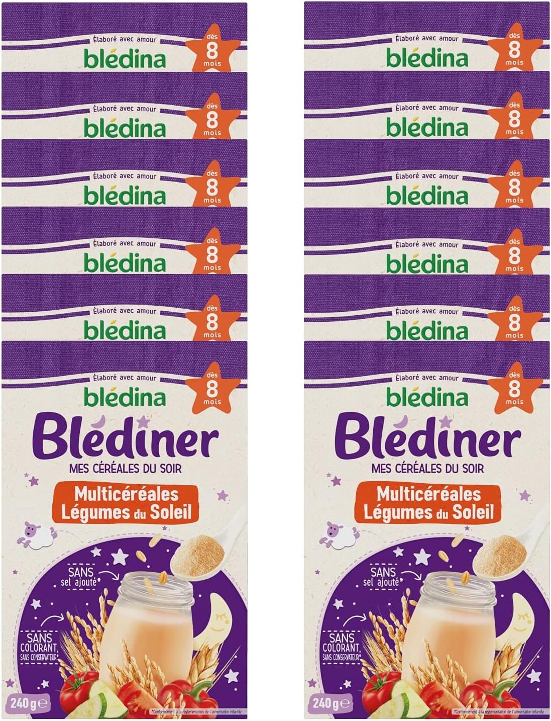 Bledina Blediner Cereales Du Soir Pour Bebe Multicereales Legumes Du Soleil Des 8 Mois Lot De 12 Boites Amazon Fr Epicerie