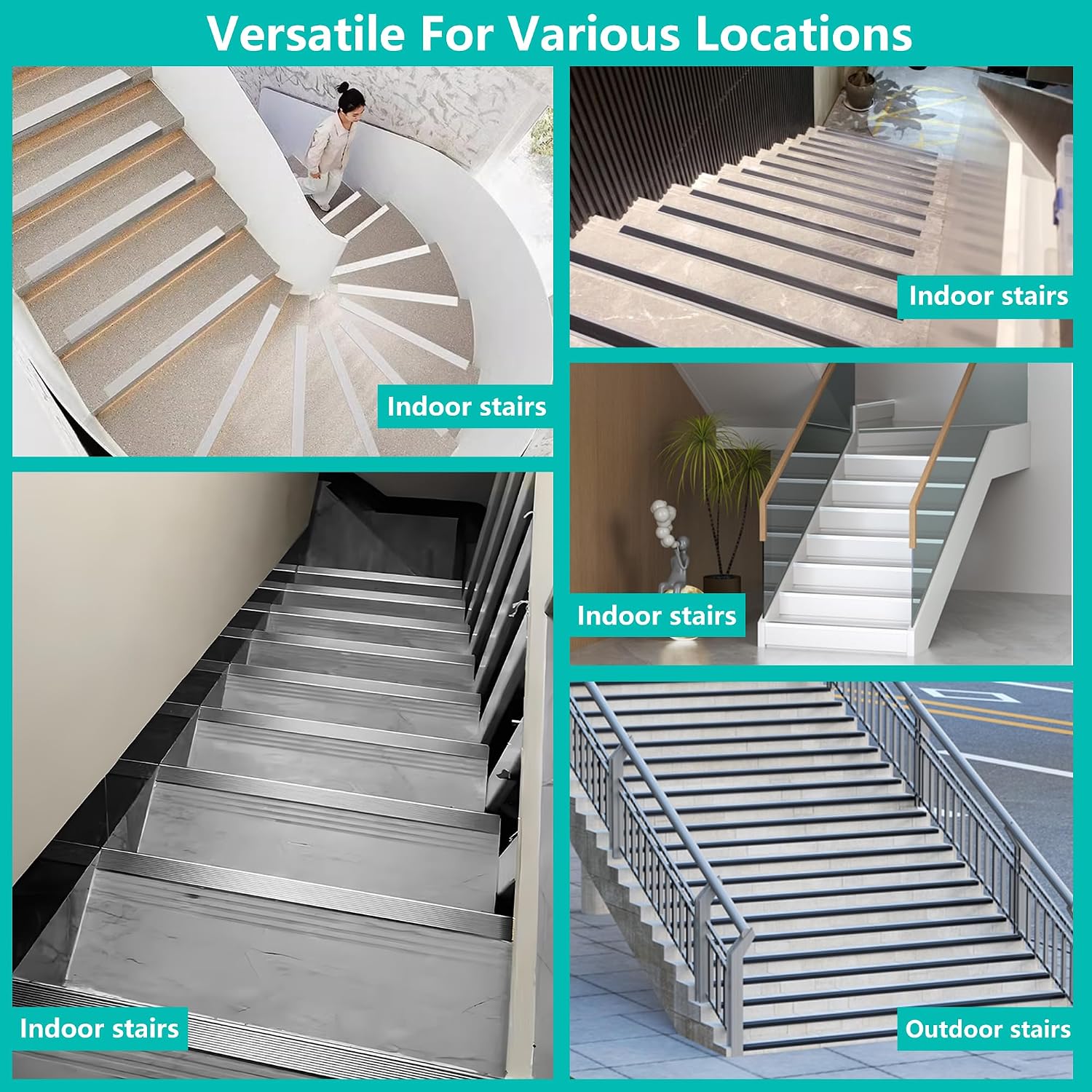 35.4” 10pcs 1.79 * 0.79" Silver Aluminum Peel and Stick Stair Nosing with Hole, Anti-Slip Edge Protector for Indoor & Outdoor Stairs, Waterproof Self-Adhesive Stair Molding Trim