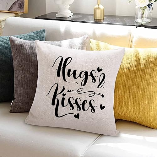 Miniatura 3 de Rebbygena Hugs & Kisses - Fundas de almohada de 18 x 18 pulgadas, divertidas citas de amor, funda de almohada de lino y algodón para sofá,