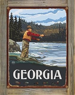 Northwest Art Mall Georgia Fishing Rustic Metal Print on Reclaimed Barn Wood from Travel Artwork by Artist Paul A. Lanquist 8.5" x 11.5"