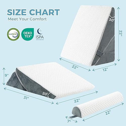 Miniatura 5 de Ganondorf Juego de 3 almohadas de cuña ortopédicas para dormir de 9, 12 y 22 pulgadas, ajustable, de espuma premium, triangular, para el cuerpo,