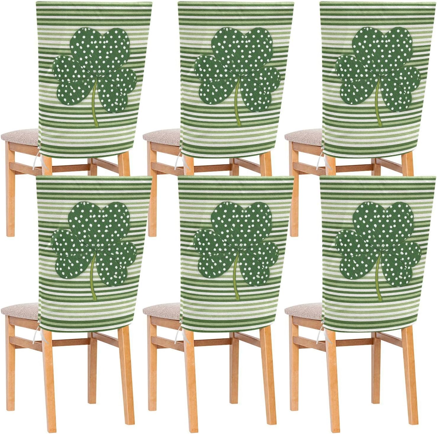 ALAZA Clovers Stripes Chair Back Cover Set of 6, Washable Reusable Removable Chair Slipcovers Decorative Chair Cover for Home Kitchen Wedding Party