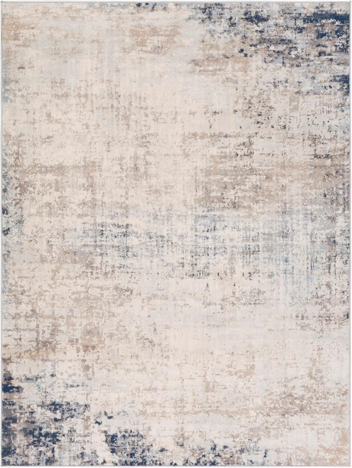 Livabliss Area Rugs - 2x3 Tallie Modern Marbled Gray Rug for Living Room Bedroom - Blue Ivory Boho Abstract Marble Swirl Stain Resistant Carpet for Kitchen, Home Office and Nursery (2' x 3')