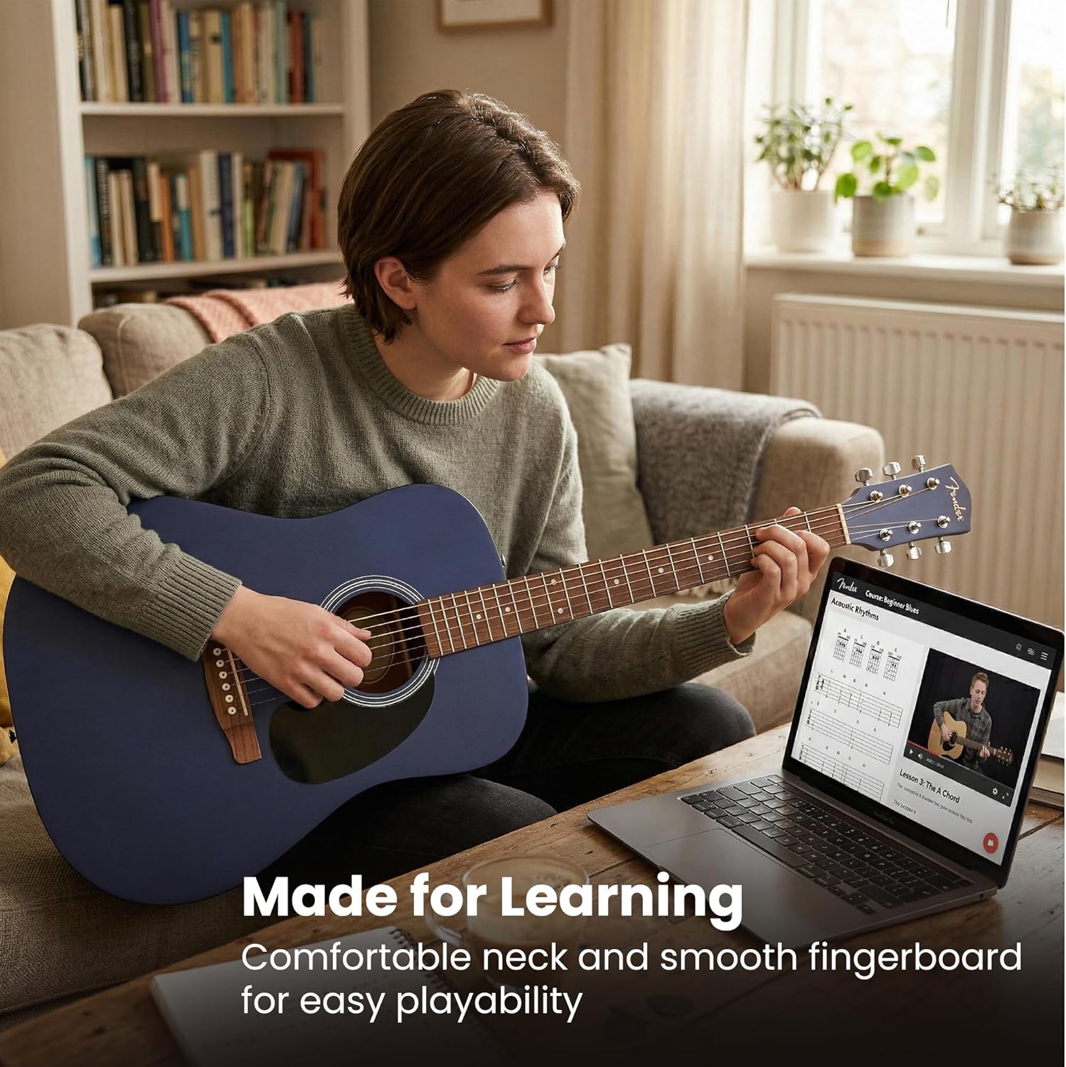 Fender FA Series Dreadnought Acoustic Guitar - Saphire Blue Bundle with Gig Bag, Tuner, Strings, Picks, and Austin Bazaar Instructional DVD