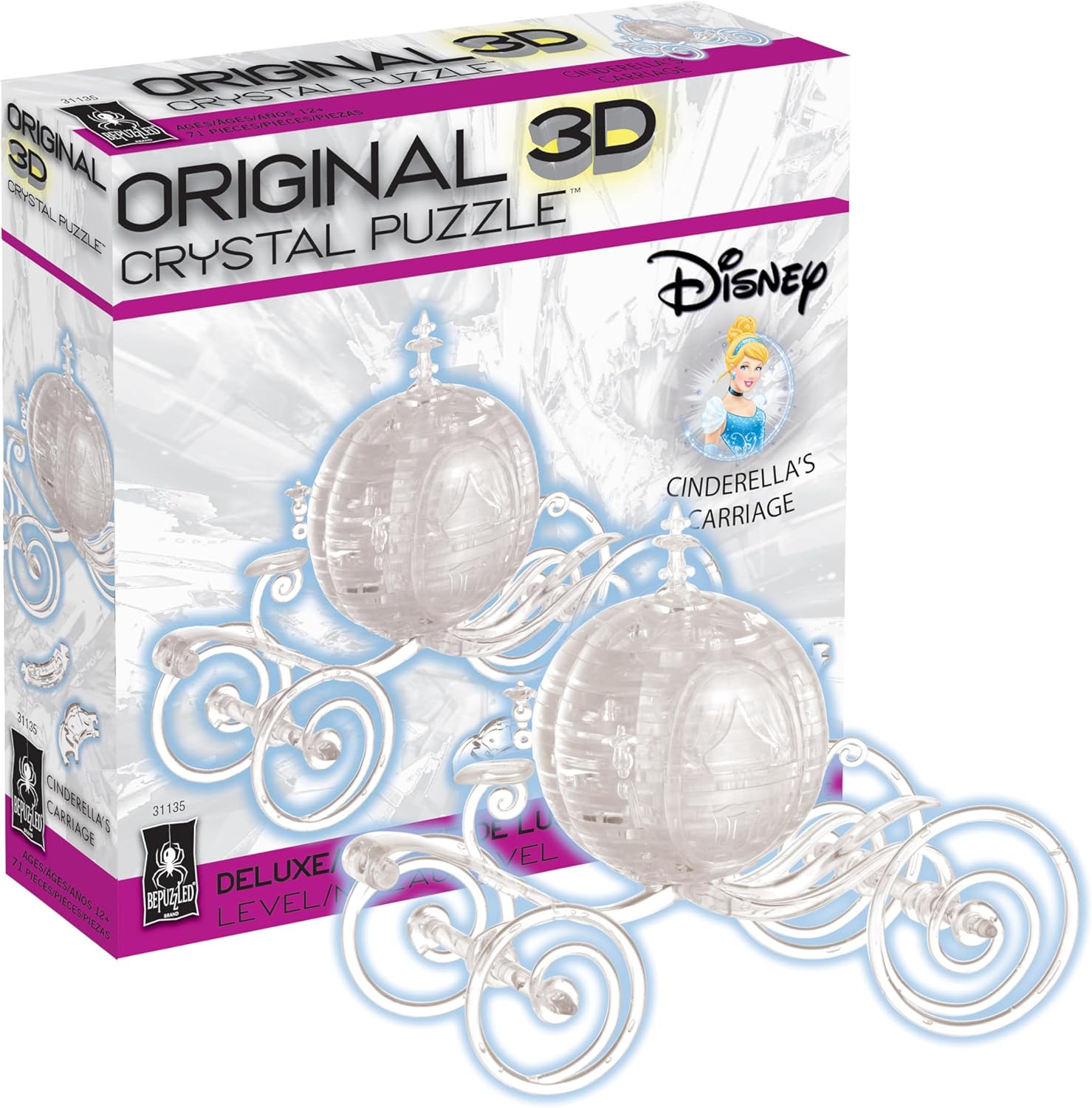 BePuzzled, Cinderella's Carriage Deluxe Original 3D Crystal Puzzle, Perfect for Puzzlers Ages 12 and Up, Challenging to Complete and Beautiful to Display, Collect Them All