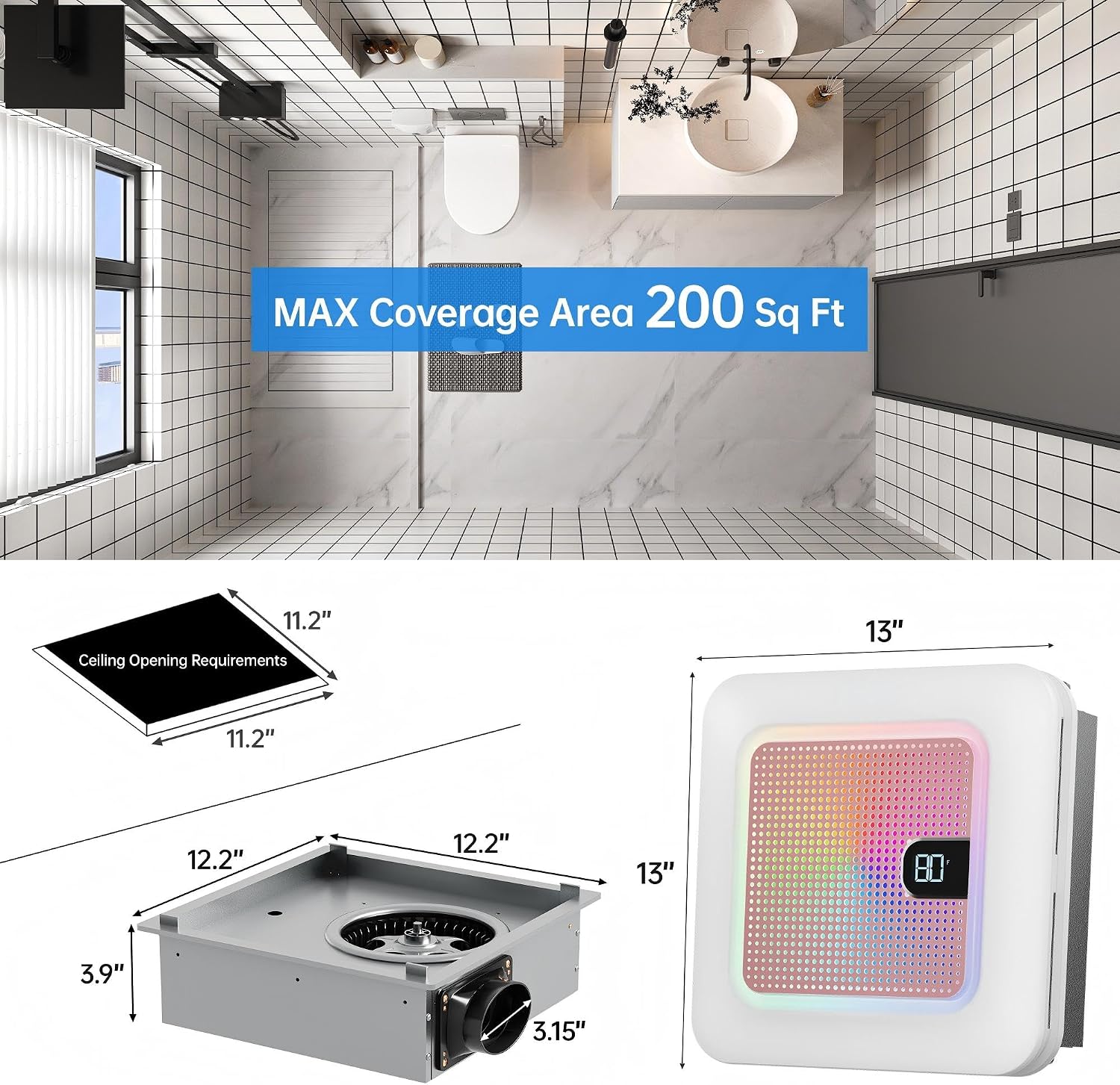 Bathroom Exhaust Fan with Bluetooth Speaker, 230 CFM 1.0 Sone Bathroom Exhaust Fan with Light, 3 Dynamic Light, 7 LED Color, 3 Color Temperatures, Nightlight,Remote, Easy Install (Pink)