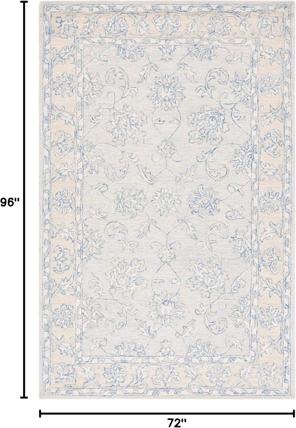 SAFAVIEH Handmade Wool Area Rug 6x8 - Micro-Loop Collection - Traditional Design, Blue & Beige, Ideal for Living Room, Bedroom, Dining Space (MLP535M)